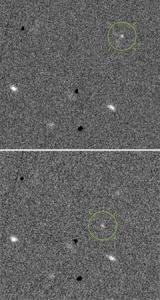 Two images of 2010 ST3 (circled in green) taken by PS1 about 15 minutes apart on the night of Sept.