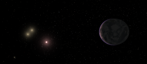Artist's conception of GJ 667C with  planet GJ 667Cc on the right.