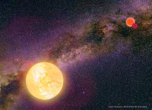 A triple system, as depicted in this artist's impression by K. Teramura on photo by W.-H. Wang.