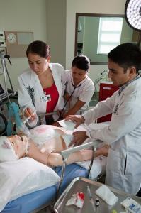 Nursing students participate in simulation training.