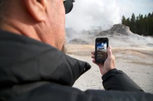 NPS Geysers mobile app in use.