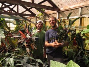 From left, student worker Bruce Cava and Gerrit Evensen, horticulturist.