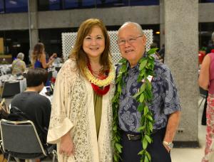 Hawaii Community College Chancellor Noreen Yamane, left, pictured with Matthew Chow.
