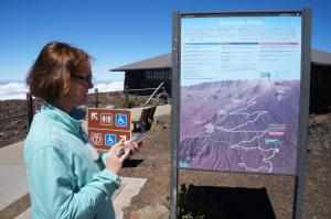 Megan Conway examines media accessibility during a recent visit to Haleakala National Park.