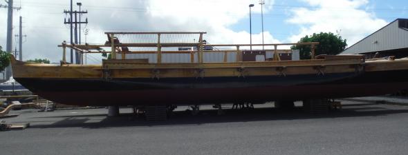 <p><strong>Fig. 8.20.</strong> The Polynesian voyaging canoe Hawai‘iloa is dry docked at the Marine Education Training Center on Oahu, Hawai‘i.</p>
