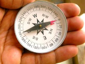 <p><strong>Fig. 8.9.</strong> A magnetic compass points to the earth’s magnetic North.</p>
