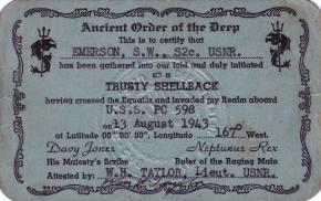 <p><strong>SF Fig. 3.1.</strong> (<strong>A</strong>) A certificate commemorating a sailor’s first equator crossing is given to new sailors.</p>
