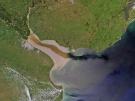 <p><strong>Fig. 2.3.</strong> (<strong>A</strong>) Aerial photo showing river runoff from the La Plata River in South America mixing into the ocean.</p>